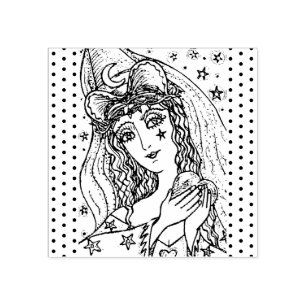 SORCERESS, GOTH HALLOWEEN WITCH, HEART IN HAND RUBBER STAMP