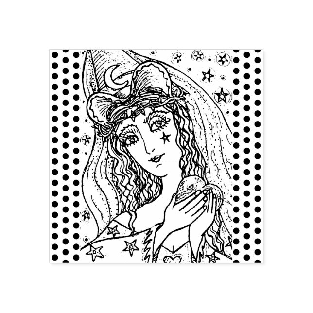 SORCERESS, GOTH HALLOWEEN WITCH RUBBER STAMP (Imprint)