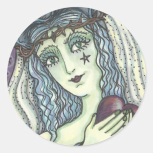 SORCERESS, GOTH WITCH HEART STICKERS Round SHEET