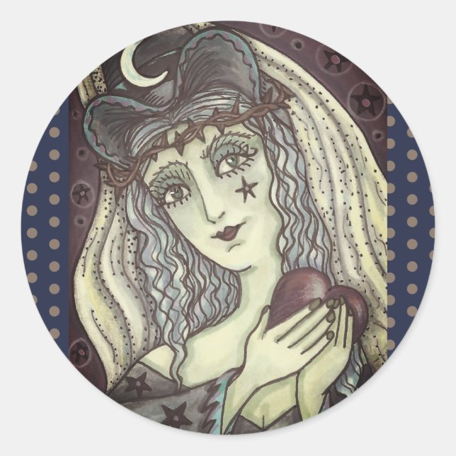SORCERESS, GOTH WITCH HEART STICKERS Round SHEET (Front)