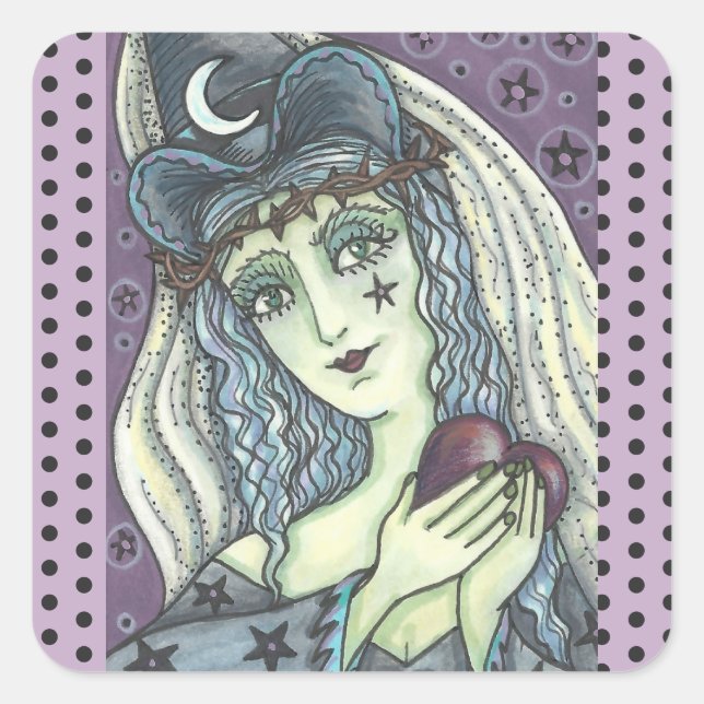 SORCERESS, GOTH WITCH HEART STICKERS Square SHEET (Front)