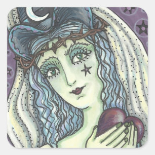 SORCERESS, GOTH WITCH HEART STICKERS Square SHEET