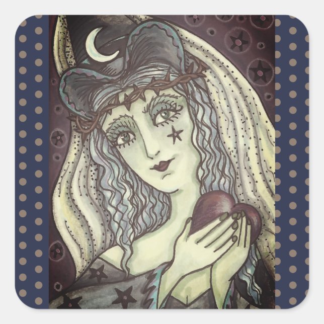 SORCERESS, GOTH WITCH HEART STICKERS Square SHEET (Front)