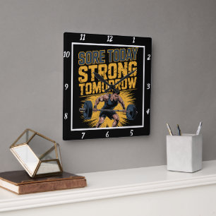 Sore Today Strong Tomorrow Barbell Square Wall Clock