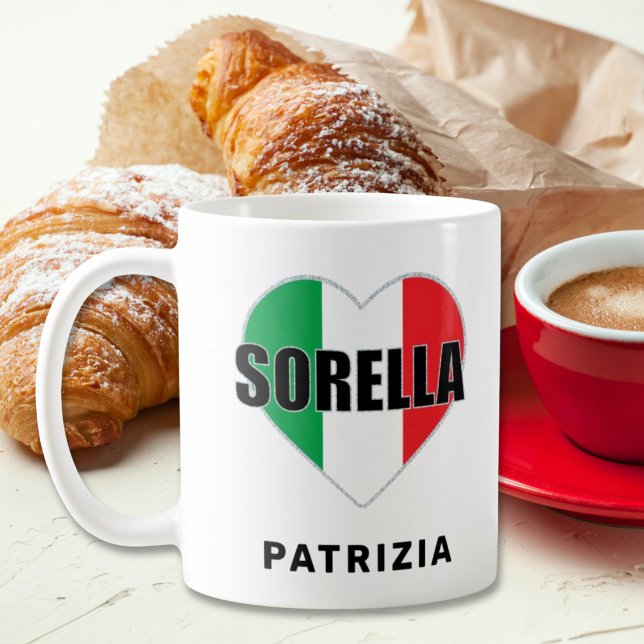 Sorella Italian Flag Heart Mug (Sorella (Italian for Sister)
Flag of Italy Italian Heart
White Mug)