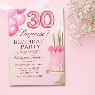 Sorprise Birthday Party 30th Birthday with Numers Invitation