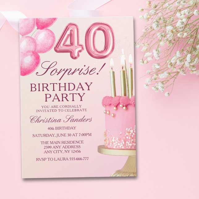 Sorprise Birthday Party 40th Birthday with Numers  Invitation (Creator Uploaded)