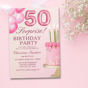 Sorprise Birthday Party 50th Birthday with Numers  Invitation