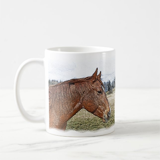 Sorrel Horse Portrait Equine Art Illustration Coffee Mug (Left)