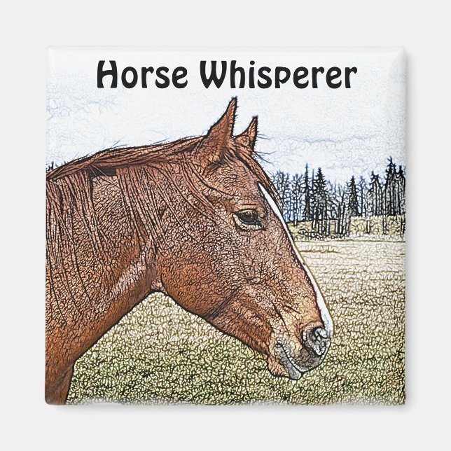 Sorrel Horse Portrait Equine Art Illustration Magnet (Front)