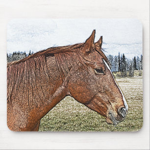 Sorrel Horse Portrait Equine Art Illustration Mouse Mat