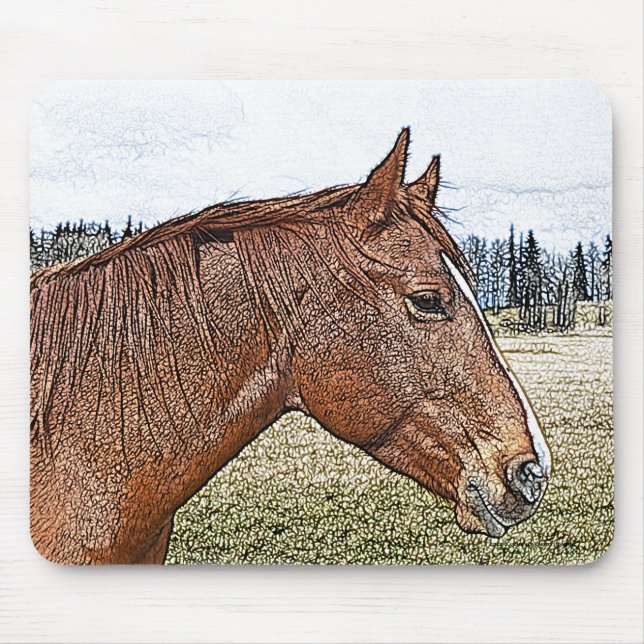 Sorrel Horse Portrait Equine Art Illustration Mouse Mat (Front)