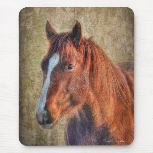 Sorrel Horse Portrait on Rustic Grunge-effect Mouse Mat (Front)