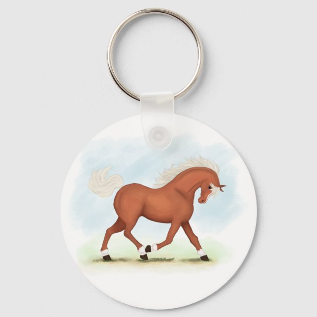 Sorrel Horse With Blaze & Socks Equestrian Key Ring (Front)