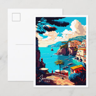 Sorrento Italy Art vintage travel illustration Postcard
