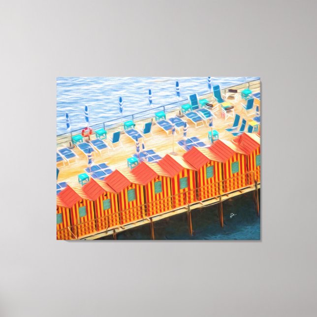  Sorrento Italy Blue Orange Beach Cabanas Large Canvas Print (Front)