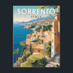 Sorrento Italy Travel Art Vintage Postcard<br><div class="desc">Sorrento retro vector travel design. Perched atop cliffs that separate the town from its busy marinas,  it’s known for sweeping water views and Piazza Tasso,  a cafe-lined square.</div>
