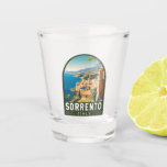 Sorrento Italy Travel Art Vintage Shot Glass<br><div class="desc">Sorrento retro vector travel design. Perched atop cliffs that separate the town from its busy marinas,  it’s known for sweeping water views and Piazza Tasso,  a cafe-lined square.</div>