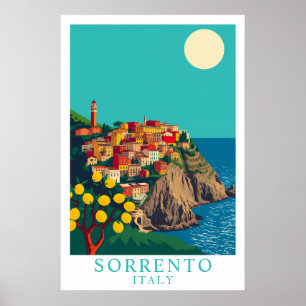Sorrento Italy Vintage Travel Lemons Art Poster