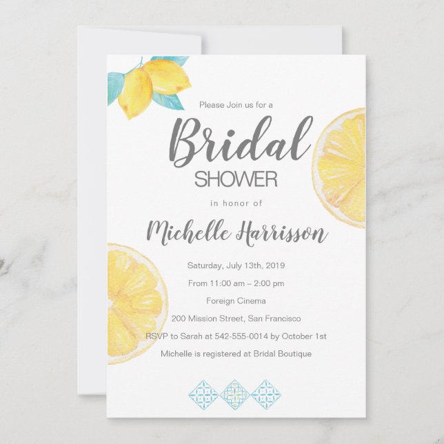 Sorrento. Lemon Watercolor Bridal Shower Invitation (Front)