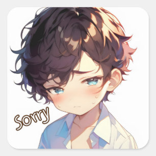 Sorry Anime Boy Sad Square Sticker