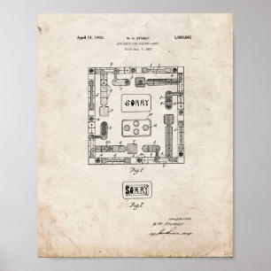 Sorry Board Game Patent - Old Look Poster