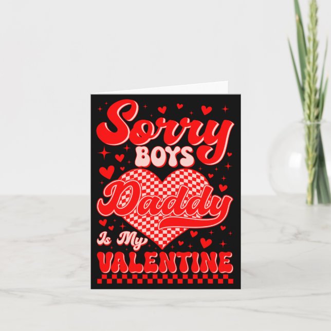 Sorry Boys Daddy Is My Valentine Checked Heart Gir Card (Front)