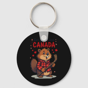 Sorry But I Love Canada Funny Beaver Hockey Maple Key Ring
