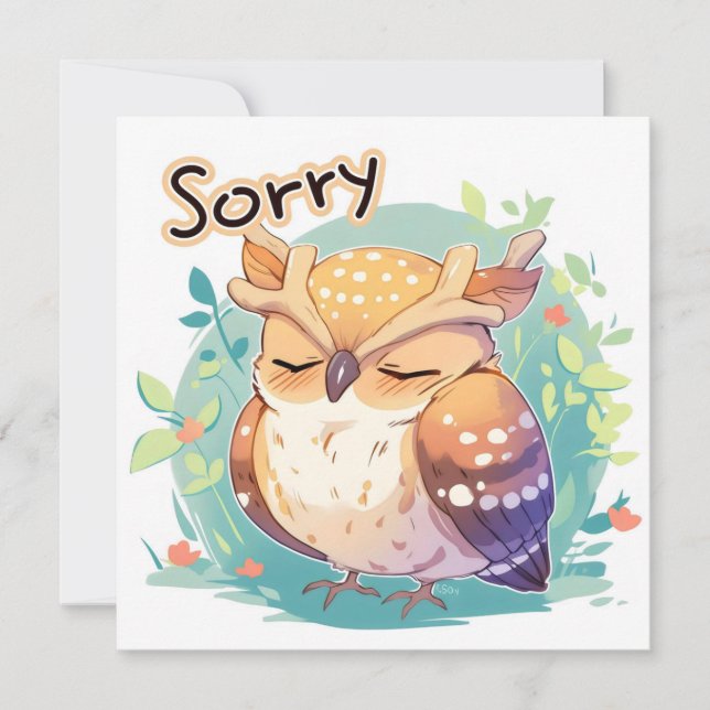 Sorry Cute Owl Bird Holiday Card (Front)