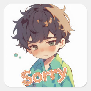 Sorry Cute Sad Boy Anime Square Sticker