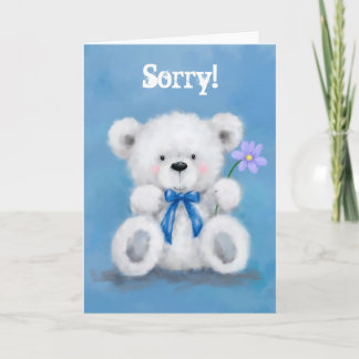 Sorry, cute teddy holding a flower card