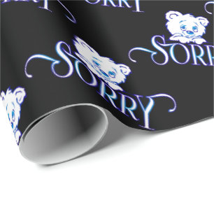 SORRY EYES BEAR ON BLACK WRAPPING PAPER