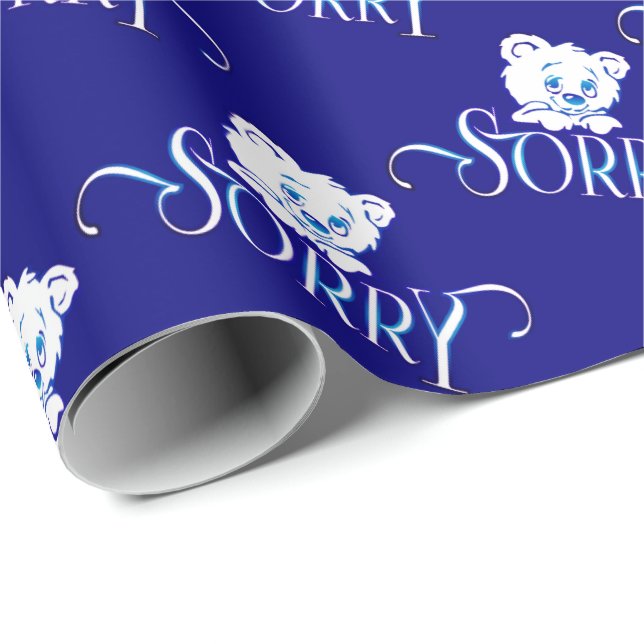 SORRY EYES BEAR ON DARK BLUE WRAPPING PAPER (Roll Corner)