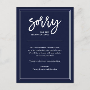 Sorry for Inconvenience   Cancellation or Postpone Announcement Postcard