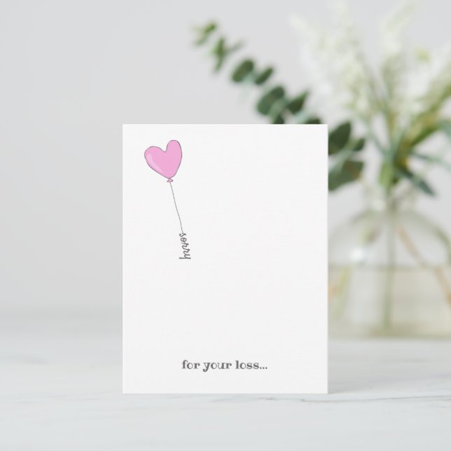 Sorry for Your Loss - Sweet Pink Balloon Sympathy Postcard (Standing Front)