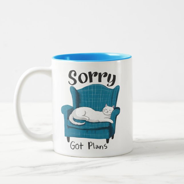 Sorry Got Plans Funny Cat Lover Gift  Two-Tone Coffee Mug (Left)