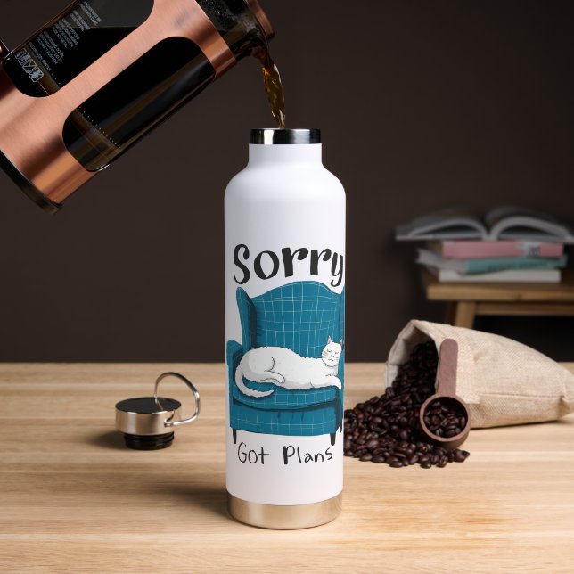 Sorry Got Plans Funny Cat Lover Gift  Water Bottle (Coffee (Rotated))