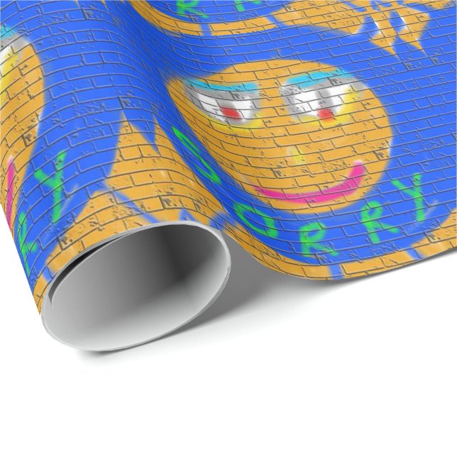 Sorry Graffiti, Art Sad Face, Sadness Regret Wrapping Paper (Roll Corner)
