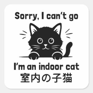 Sorry I Can’t Go I’m an Indoor Cat Funny Introvert Square Sticker