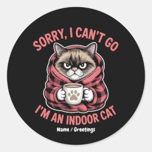 Sorry I Can't Go I'm an Indoor Cat Funny Cat Lover Classic Round Sticker