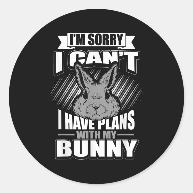 Sorry I Can't I Have Plans With My Bunny Rabbit  Classic Round Sticker (Front)