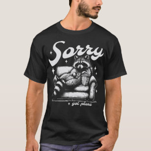 Sorry I Got Plans Funny Racoon Couch Potato Graph T-Shirt