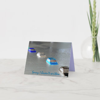 "Sorry I haven't written: I've been swamped" card