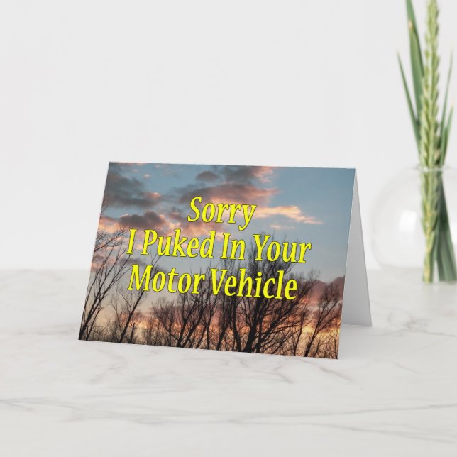 Sorry I Puked In Your Motor Vehicle Funny Specific Card (Front)
