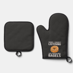 Sorry I Was thinking about Bagels Jewish Hanukkah Oven Mitt & Pot Holder Set
