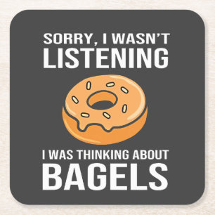 Sorry I Was thinking about Bagels Jewish Hanukkah Square Paper Coaster