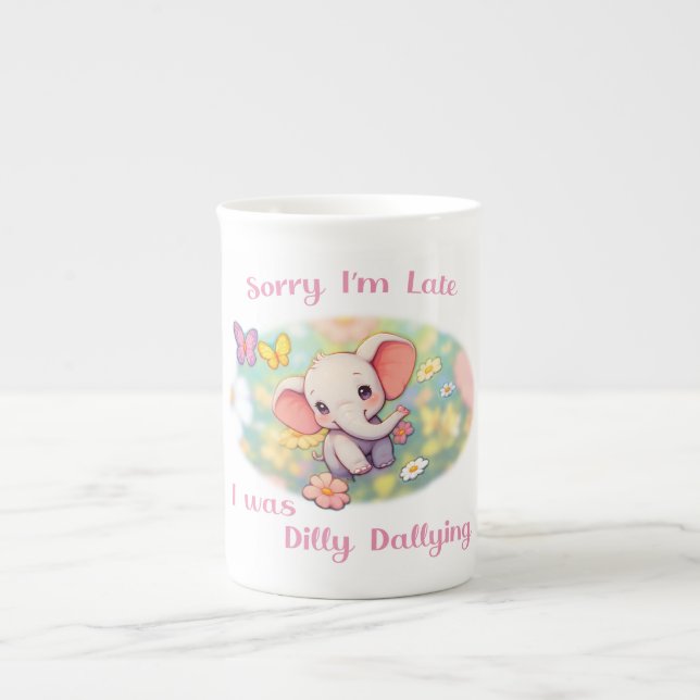 Sorry I'm Late Elephant Design Bone China Mug (Front)