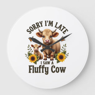 Sorry Im Late I Saw A Fluffy Cow Vintage Highland Large Clock