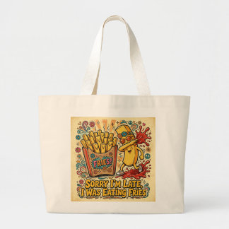 Sorry I'm Late, Was Eating Fries Funny Fries Love Large Tote Bag