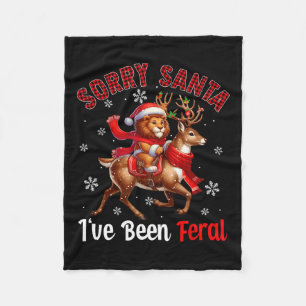 Sorry I've Been Feral Christmas Santa Lion Riding Fleece Blanket